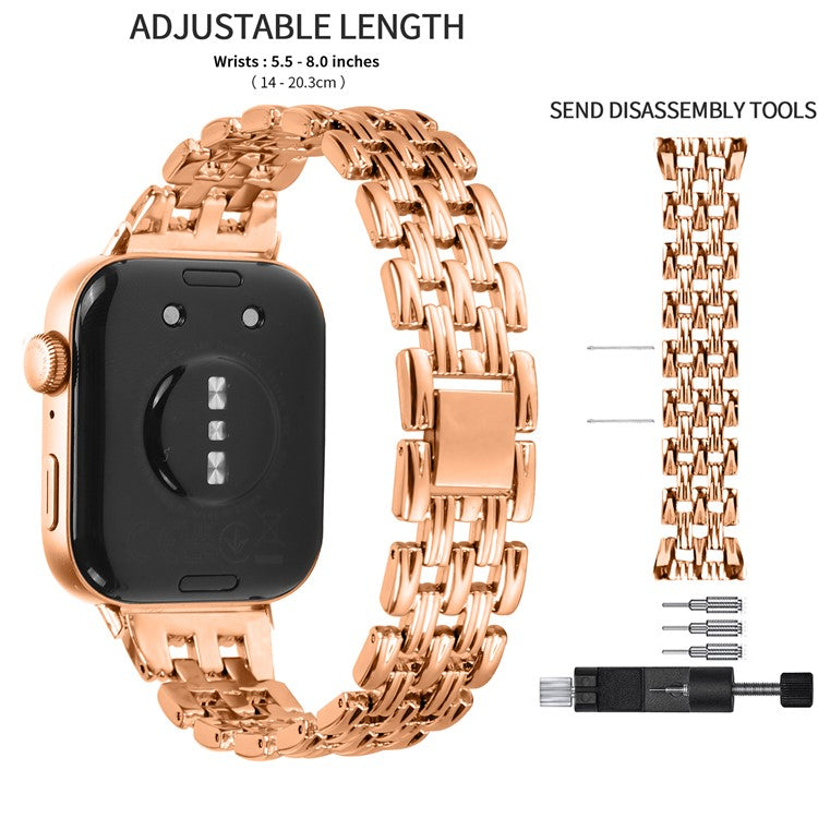 For Huawei Watch Fit 3 Hollow 5-Bead Watch Band Metal Wrist Strap Replacement - Rose Gold