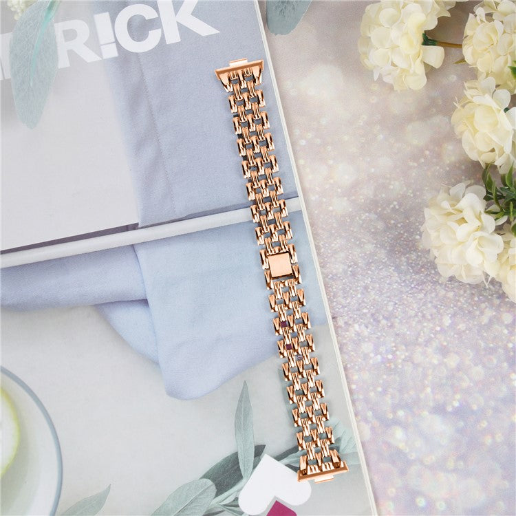 For Huawei Watch Fit 3 Hollow 5-Bead Watch Band Metal Wrist Strap Replacement - Rose Gold