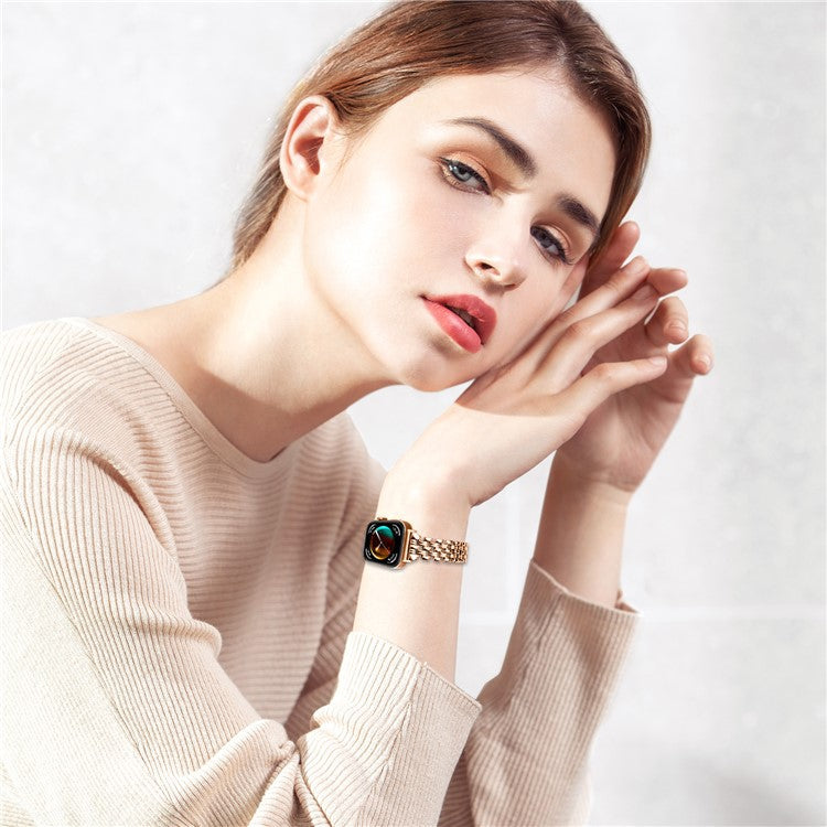 For Huawei Watch Fit 3 Hollow 5-Bead Watch Band Metal Wrist Strap Replacement - Rose Gold