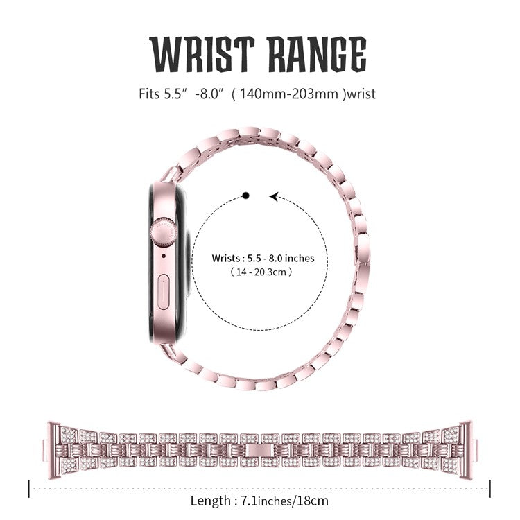 For Huawei Watch Fit 3 Rhinestone Decor Thread Texture Smart Watch Band Metal Wrist Strap - Rose Pink