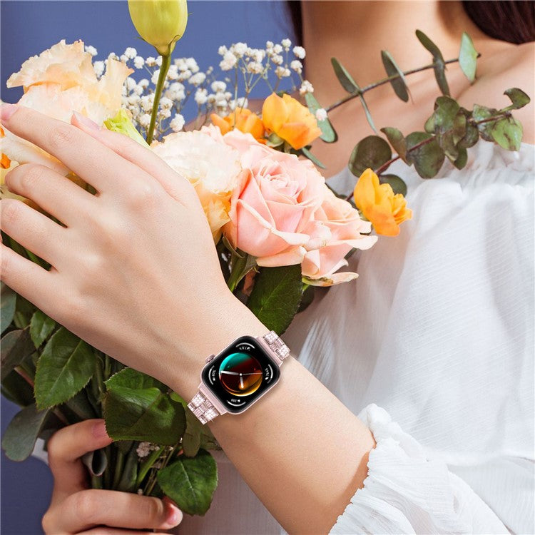 For Huawei Watch Fit 3 Rhinestone Decor Thread Texture Smart Watch Band Metal Wrist Strap - Rose Pink