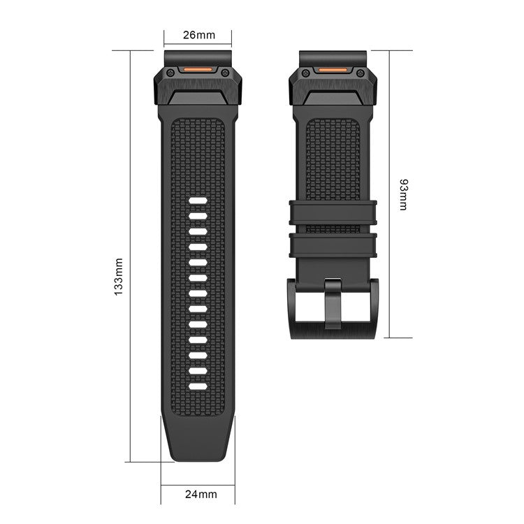 For Garmin Fenix 3 / 5 / 5X / 6X / 7X Soft Rubber Replacement Strap 26mm Universal Smart Watch Wrist Band - Black
