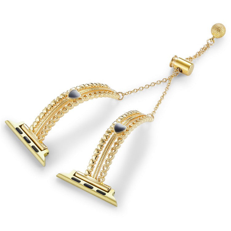 For Apple Watch Series 10 42mm / 9 8 7 41mm / SE (2023) SE (2022) SE 6 5 4 40mm / 3 2 1 38mm Copper Bracelet Zircon Love Heart Watch Strap - Gold