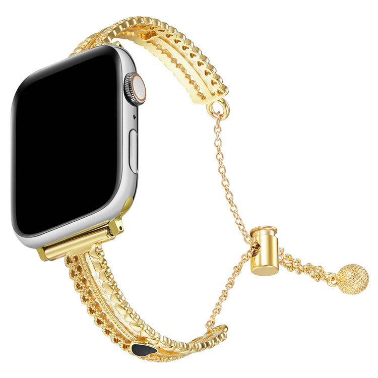 For Apple Watch Series 10 42mm / 9 8 7 41mm / SE (2023) SE (2022) SE 6 5 4 40mm / 3 2 1 38mm Copper Bracelet Zircon Love Heart Watch Strap - Gold