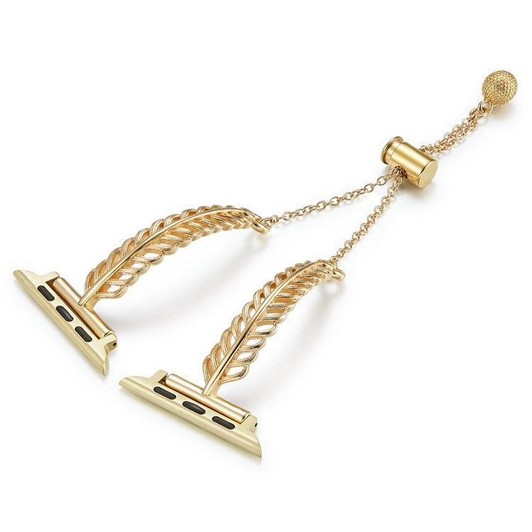 For Apple Watch Series 10 42mm / 9 8 7 41mm / SE (2023) SE (2022) SE 6 5 4 40mm / 3 2 1 38mm Feather Design Wrist Band Copper Watch Strap - Gold