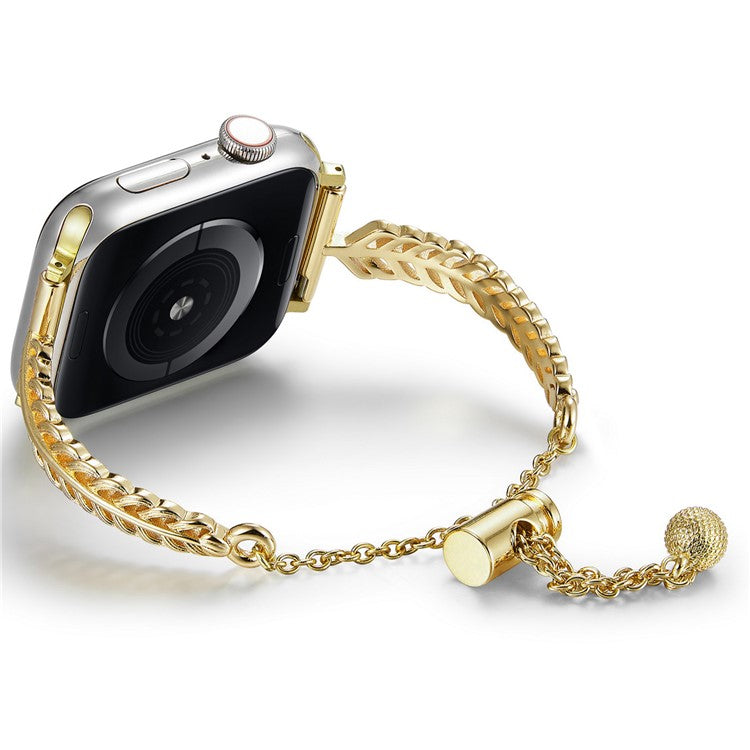 For Apple Watch Series 10 42mm / 9 8 7 41mm / SE (2023) SE (2022) SE 6 5 4 40mm / 3 2 1 38mm Feather Design Wrist Band Copper Watch Strap - Gold