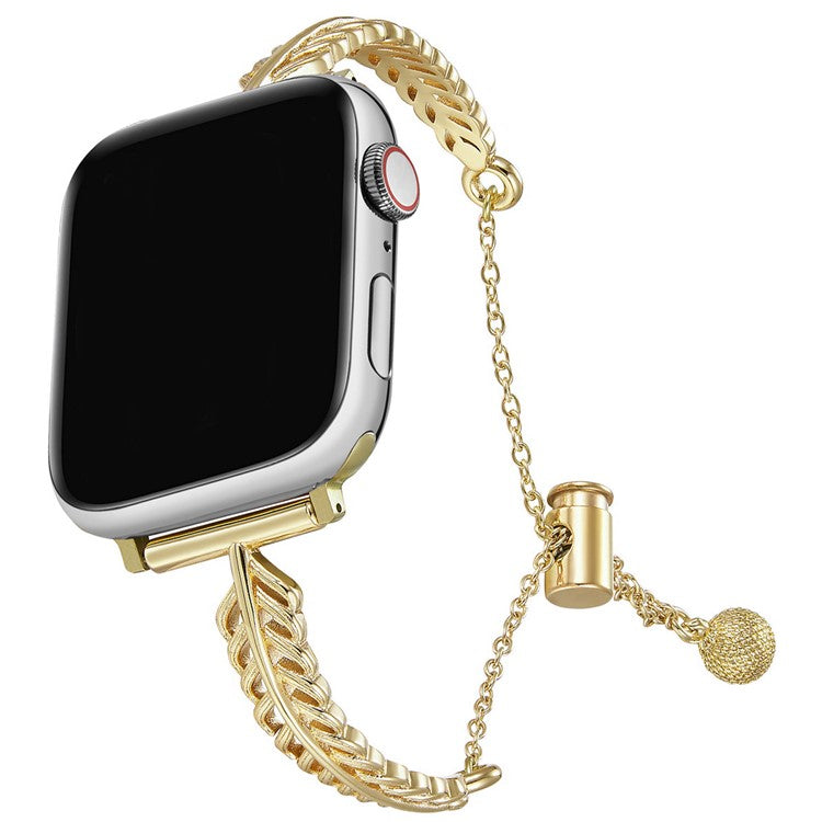 For Apple Watch Series 10 42mm / 9 8 7 41mm / SE (2023) SE (2022) SE 6 5 4 40mm / 3 2 1 38mm Feather Design Wrist Band Copper Watch Strap - Gold