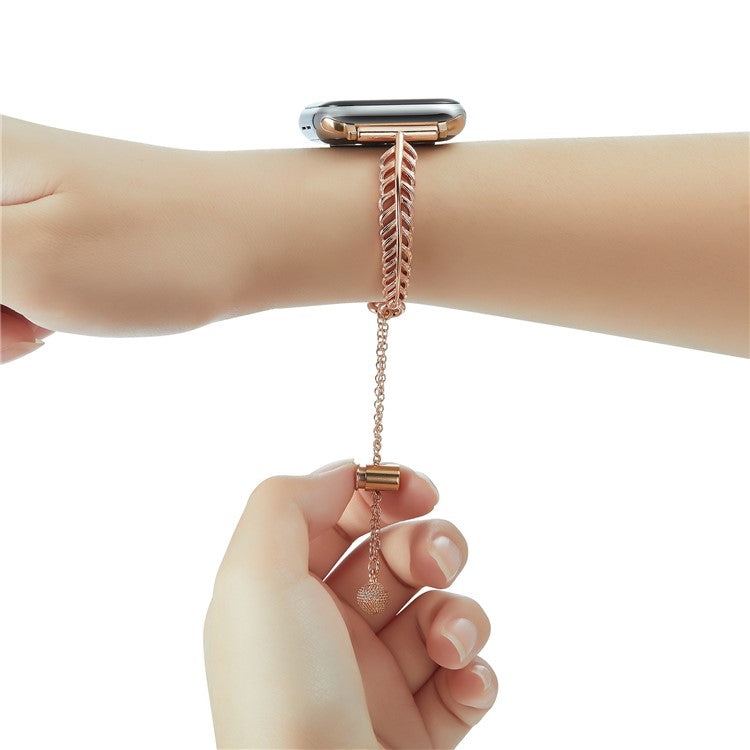 For Apple Watch Series 10 42mm / 9 8 7 41mm / SE (2023) SE (2022) SE 6 5 4 40mm / 3 2 1 38mm Feather Design Wrist Band Copper Watch Strap - Gold