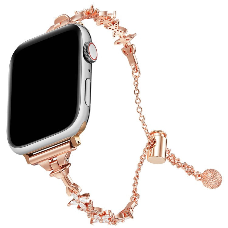 For Apple Watch 10 46mm / Ultra 2 / Ultra 49mm / 9 8 7 45mm / SE (2023) SE (2022) SE 6 5 4 44mm / 3 2 1 42mm Four-Leaf Clover Copper Watch Strap - Rose Gold