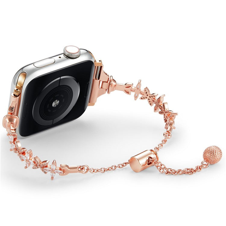 For Apple Watch 10 46mm / Ultra 2 / Ultra 49mm / 9 8 7 45mm / SE (2023) SE (2022) SE 6 5 4 44mm / 3 2 1 42mm Four-Leaf Clover Copper Watch Strap - Rose Gold