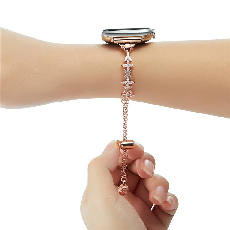 For Apple Watch 10 46mm / Ultra 2 / Ultra 49mm / 9 8 7 45mm / SE (2023) SE (2022) SE 6 5 4 44mm / 3 2 1 42mm Four-Leaf Clover Copper Watch Strap - Rose Gold