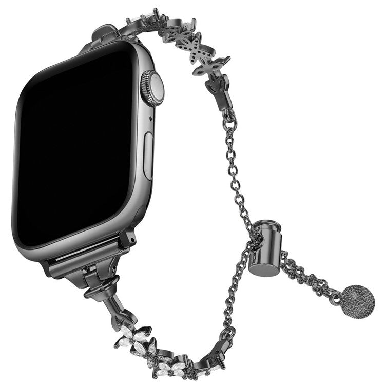 For Apple Watch 10 46mm / Ultra 2 / Ultra 49mm / 9 8 7 45mm / SE (2023) SE (2022) SE 6 5 4 44mm / 3 2 1 42mm Four-Leaf Clover Copper Watch Strap - Black