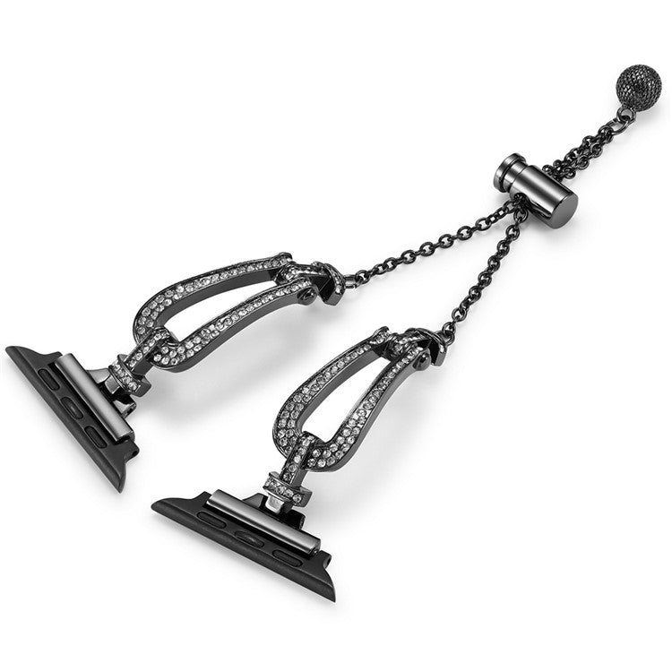 For Apple Watch Series 10 42mm / 9 8 7 41mm / SE (2023) SE (2022) SE 6 5 4 40mm / 3 2 1 38mm Rhinestone Decor Bracelet U-Shape Zinc Alloy Watch Strap - Black