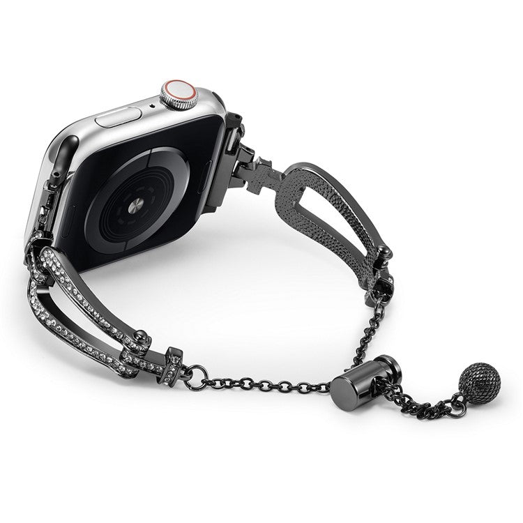 For Apple Watch Series 10 42mm / 9 8 7 41mm / SE (2023) SE (2022) SE 6 5 4 40mm / 3 2 1 38mm Rhinestone Decor Bracelet U-Shape Zinc Alloy Watch Strap - Black