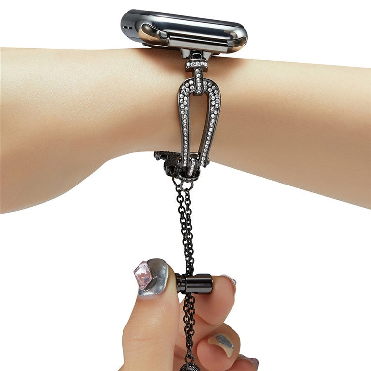 For Apple Watch Series 10 42mm / 9 8 7 41mm / SE (2023) SE (2022) SE 6 5 4 40mm / 3 2 1 38mm Rhinestone Decor Bracelet U-Shape Zinc Alloy Watch Strap - Black