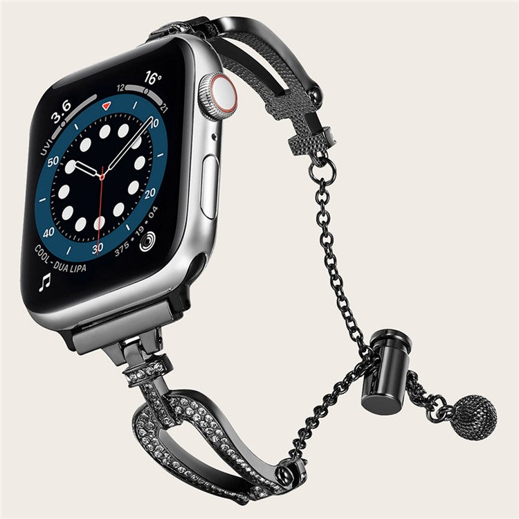 For Apple Watch Series 10 42mm / 9 8 7 41mm / SE (2023) SE (2022) SE 6 5 4 40mm / 3 2 1 38mm Rhinestone Decor Bracelet U-Shape Zinc Alloy Watch Strap - Black