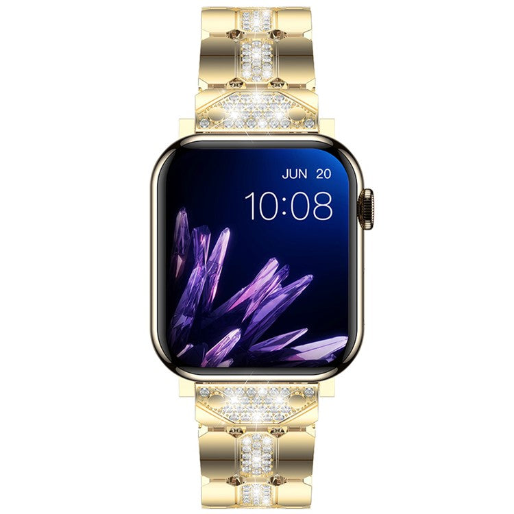 For Apple Watch Series 10 42mm / 9 8 7 41mm / SE (2023) SE (2022) SE 6 5 4 40mm / 3 2 1 38mm Stylish Rhinestones Decor Zinc Alloy Watch Band - Gold