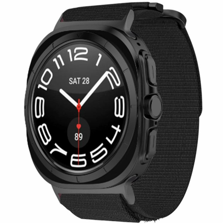 For Samsung Galaxy Watch Ultra 47mm Wrist Strap Magic Tape Nylon Watch Band - Black