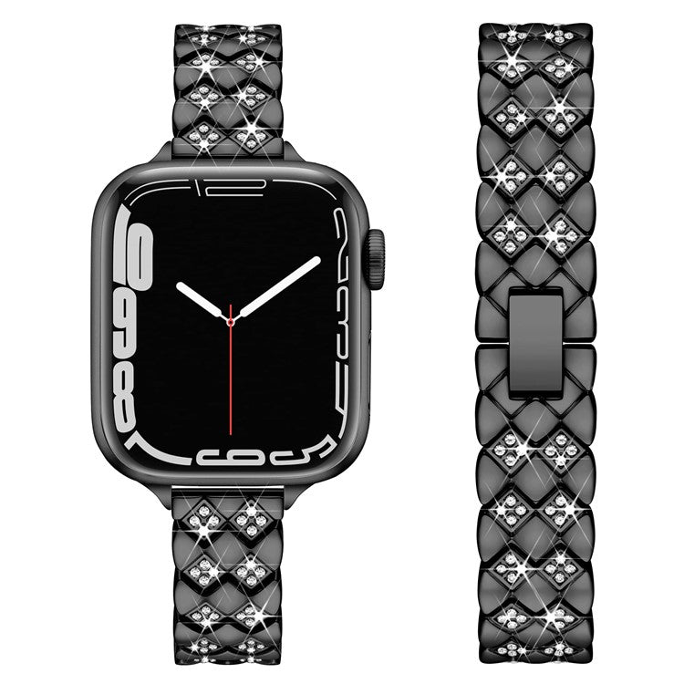 For Apple Watch 10 46mm / Ultra 2 / Ultra 49mm / 9 8 7 45mm / SE (2023) SE (2022) SE 6 5 4 44mm / 3 2 1 42mm Rhombus Design Zinc Alloy Watch Strap - Black