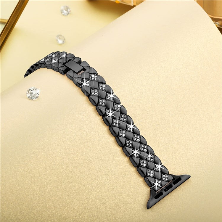 For Apple Watch 10 46mm / Ultra 2 / Ultra 49mm / 9 8 7 45mm / SE (2023) SE (2022) SE 6 5 4 44mm / 3 2 1 42mm Rhombus Design Zinc Alloy Watch Strap - Black