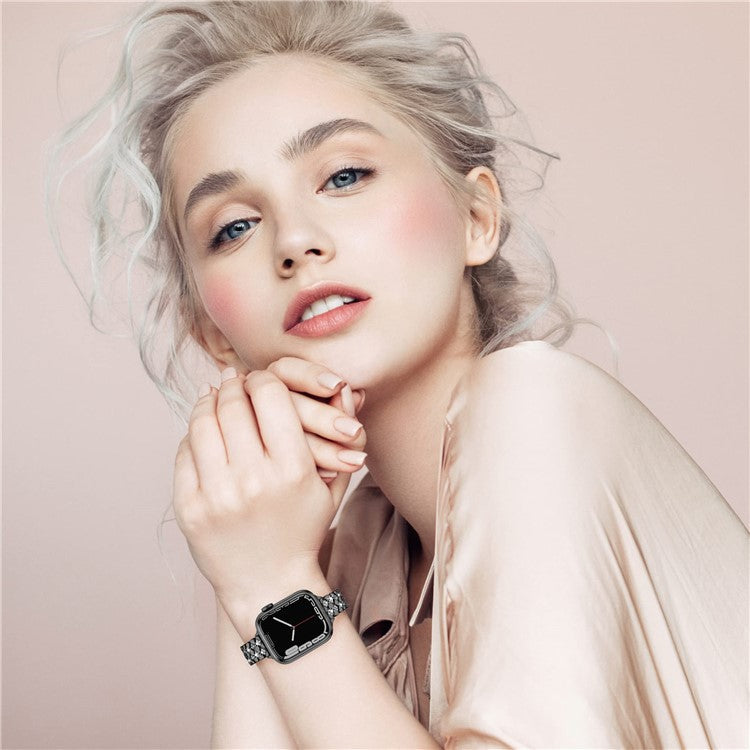 For Apple Watch Series 10 42mm / 9 8 7 41mm / SE (2023) SE (2022) SE 6 5 4 40mm / 3 2 1 38mm Replacement Strap Rhinestone Decor Zinc Alloy Watch Band - Black