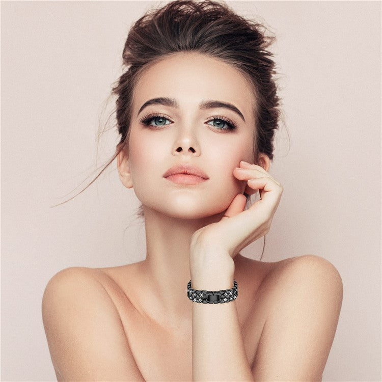 For Apple Watch Series 10 42mm / 9 8 7 41mm / SE (2023) SE (2022) SE 6 5 4 40mm / 3 2 1 38mm Replacement Strap Rhinestone Decor Zinc Alloy Watch Band - Black