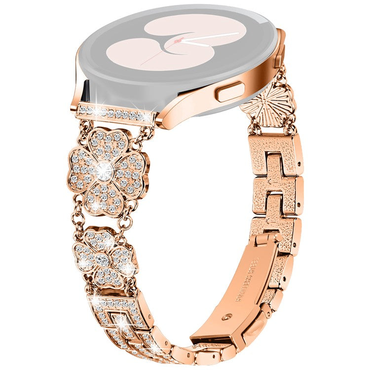 For Samsung Galaxy Watch FE 40mm Jewelry Strap Shiny Four-Leaf Clover Metal Watch Band - Rose Gold