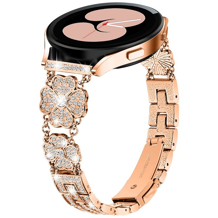 For Samsung Galaxy Watch FE 40mm Jewelry Strap Shiny Four-Leaf Clover Metal Watch Band - Rose Gold