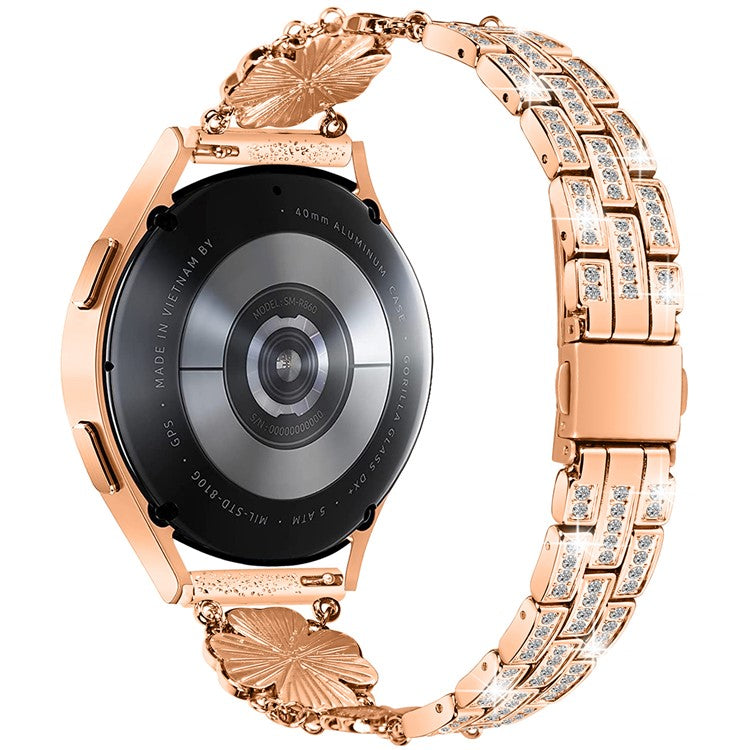 For Samsung Galaxy Watch FE 40mm Jewelry Strap Shiny Four-Leaf Clover Metal Watch Band - Rose Gold