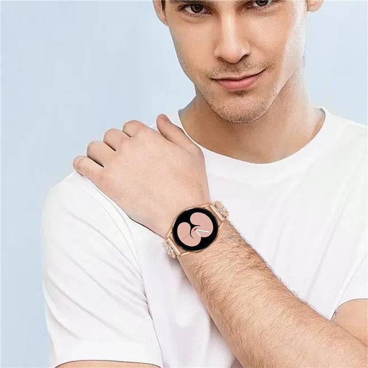 For Samsung Galaxy Watch FE 40mm Jewelry Strap Shiny Four-Leaf Clover Metal Watch Band - Rose Gold