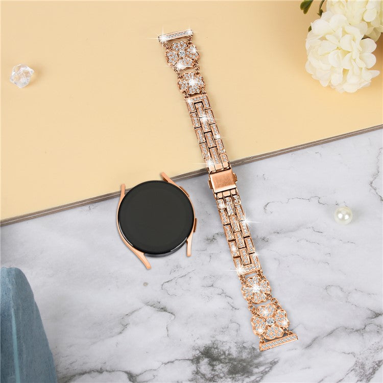 For Samsung Galaxy Watch FE 40mm Jewelry Strap Shiny Four-Leaf Clover Metal Watch Band - Rose Gold