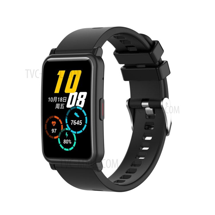 Metal Buckle Soft Silicone Watch Band Strap Replacement for Huawei Honor ES Watch - Black