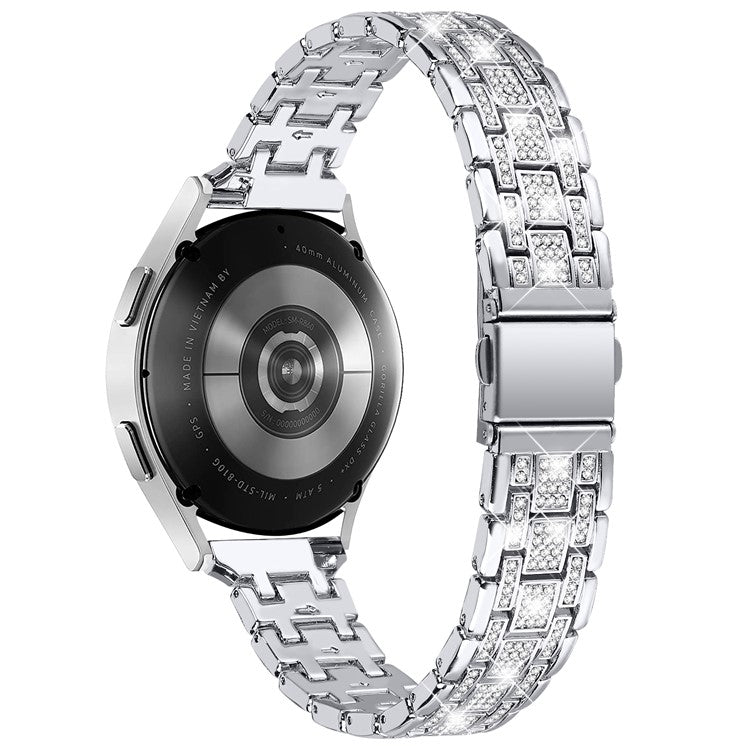 For Samsung Galaxy Watch FE 40mm 5-Bead Strap Sparking Rhinestones Metal Watch Band - Silver