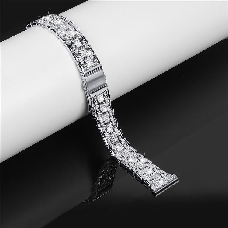 For Samsung Galaxy Watch FE 40mm 5-Bead Strap Sparking Rhinestones Metal Watch Band - Silver