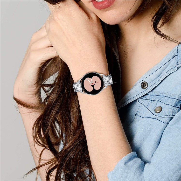 For Samsung Galaxy Watch FE 40mm 5-Bead Strap Sparking Rhinestones Metal Watch Band - Silver