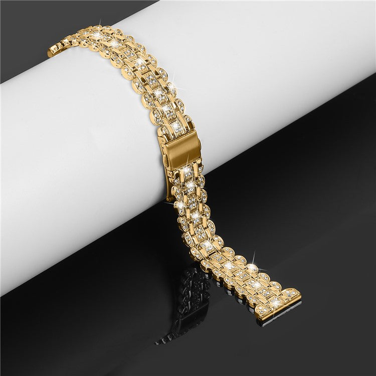 For Samsung Galaxy Watch FE 40mm Rhinestone Decor Watch Band Metal Wrist Strap Bracelet - Gold