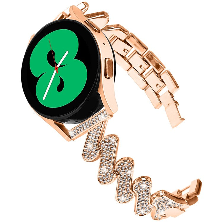 For Samsung Galaxy Watch FE 40mm Bling Rhinestone Decor Watch Band Hard Alloy Bracelet - Rose Gold