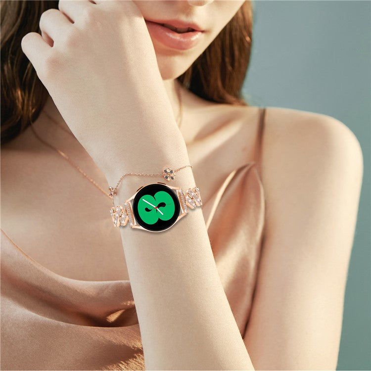For Samsung Galaxy Watch FE 40mm Bling Rhinestone Decor Watch Band Hard Alloy Bracelet - Rose Gold
