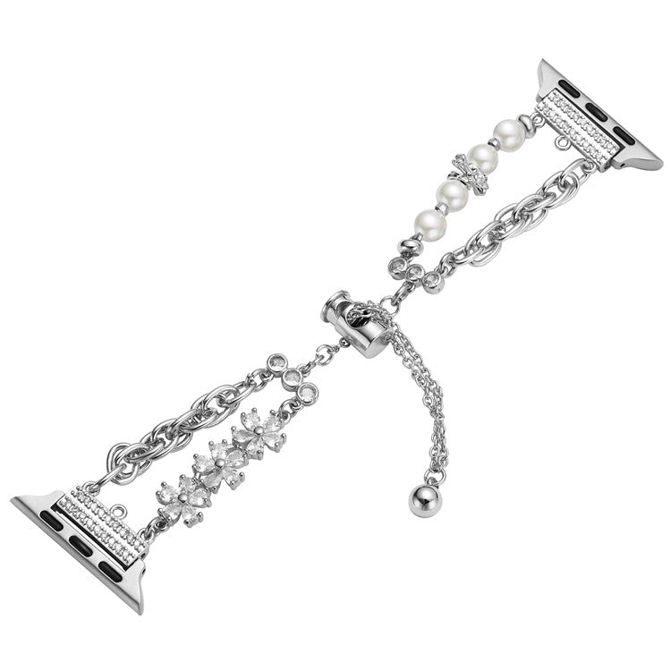For Apple Watch 10 46mm / Ultra 2 / Ultra 49mm / 9 8 7 45mm / SE (2023) SE (2022) SE 6 5 4 44mm / 3 2 1 42mm Pearl Chain Stainless Steel Watch Strap - Silver