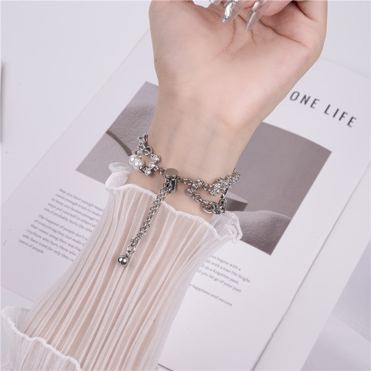 For Apple Watch 10 46mm / Ultra 2 / Ultra 49mm / 9 8 7 45mm / SE (2023) SE (2022) SE 6 5 4 44mm / 3 2 1 42mm Pearl Chain Stainless Steel Watch Strap - Silver