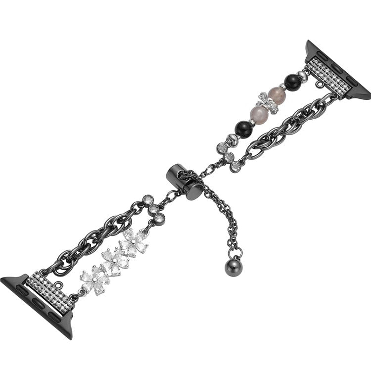 For Apple Watch 10 46mm / Ultra 2 / Ultra 49mm / 9 8 7 45mm / SE (2023) SE (2022) SE 6 5 4 44mm / 3 2 1 42mm Pearl Chain Stainless Steel Watch Strap - Black