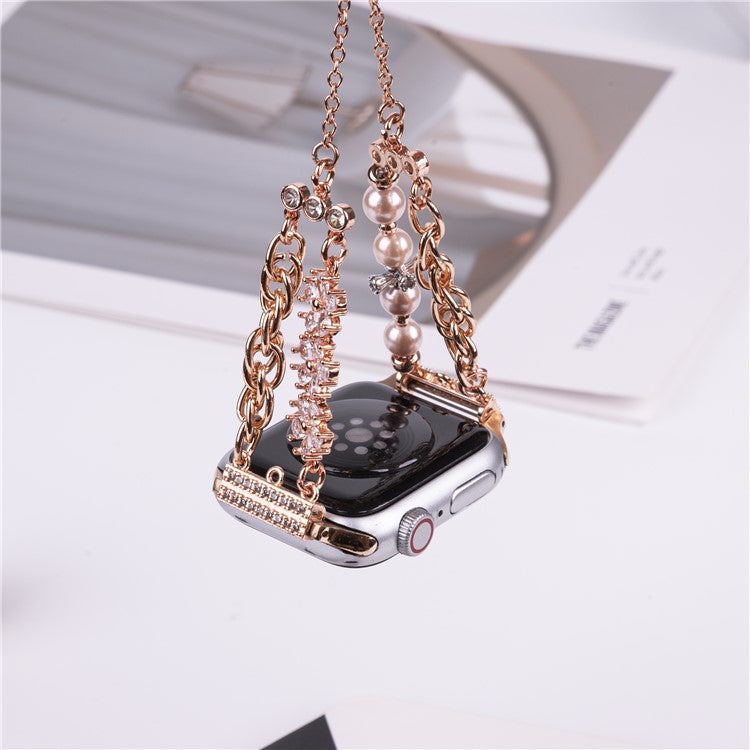 For Apple Watch 10 46mm / Ultra 2 / Ultra 49mm / 9 8 7 45mm / SE (2023) SE (2022) SE 6 5 4 44mm / 3 2 1 42mm Pearl Chain Stainless Steel Watch Strap - Black