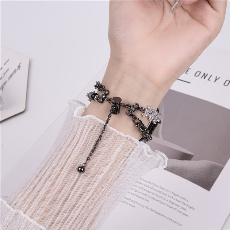 For Apple Watch Series 10 42mm / 9 8 7 41mm / SE (2023) SE (2022) SE 6 5 4 40mm / 3 2 1 38mm Pearl Flower Stainless Steel Bracelet Watch Strap - Black