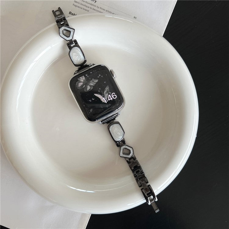 For Apple Watch 10 46mm / Ultra 2 / Ultra 49mm / 9 8 7 45mm / SE (2023) SE (2022) SE 6 5 4 44mm / 3 2 1 42mm Zinc Alloy Watch Band - Swirl White / Black