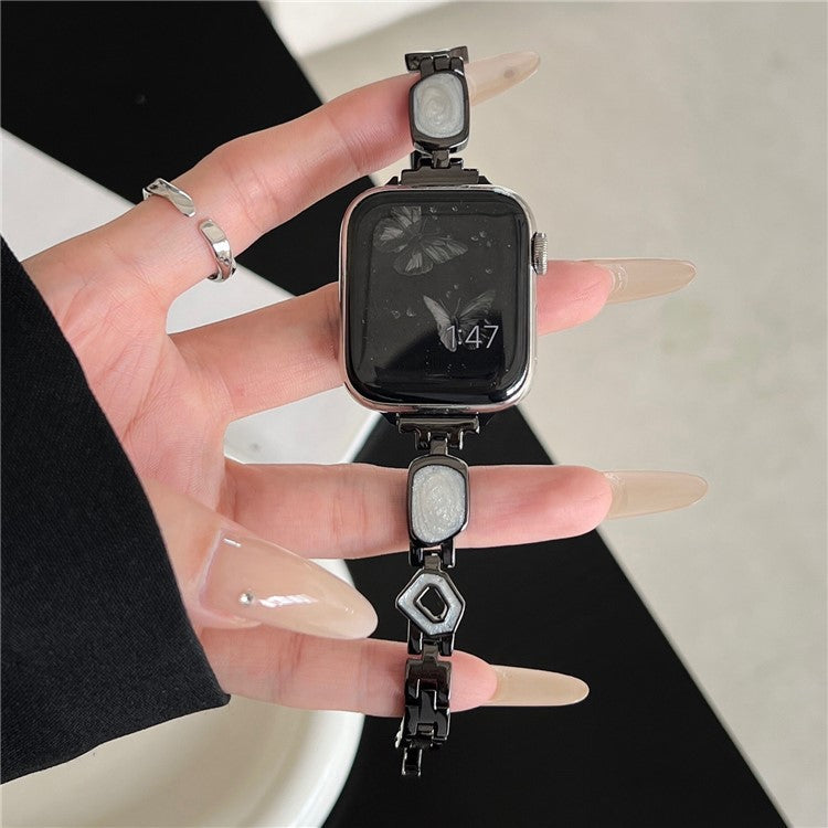 For Apple Watch 10 46mm / Ultra 2 / Ultra 49mm / 9 8 7 45mm / SE (2023) SE (2022) SE 6 5 4 44mm / 3 2 1 42mm Zinc Alloy Watch Band - Swirl White / Black