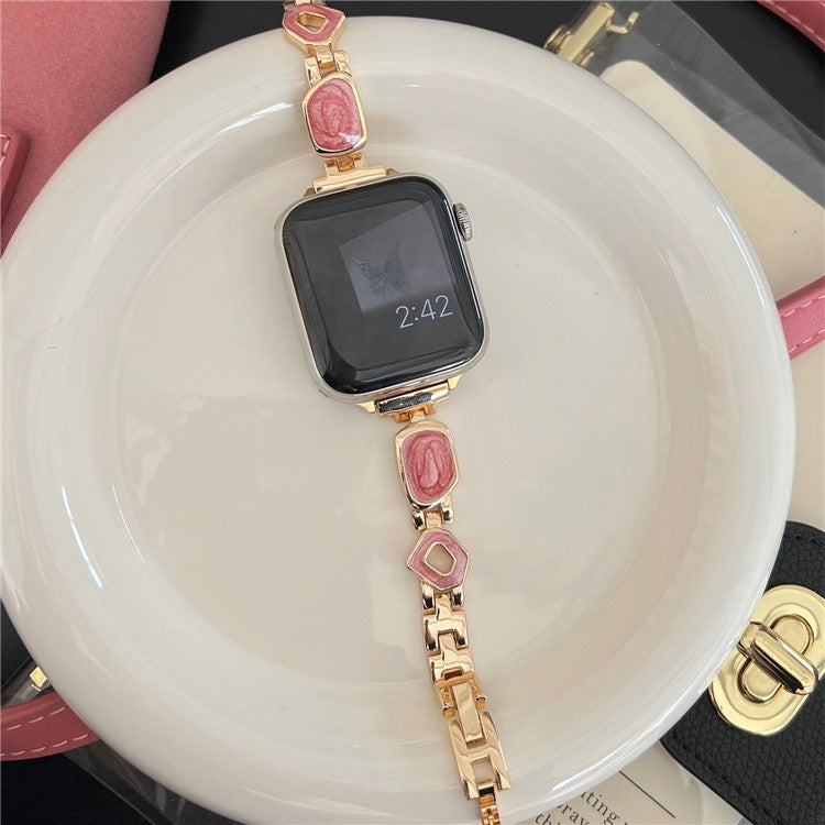 For Apple Watch 10 46mm / Ultra 2 / Ultra 49mm / 9 8 7 45mm / SE (2023) SE (2022) SE 6 5 4 44mm / 3 2 1 42mm Zinc Alloy Watch Band - Swirl Pink / Gold