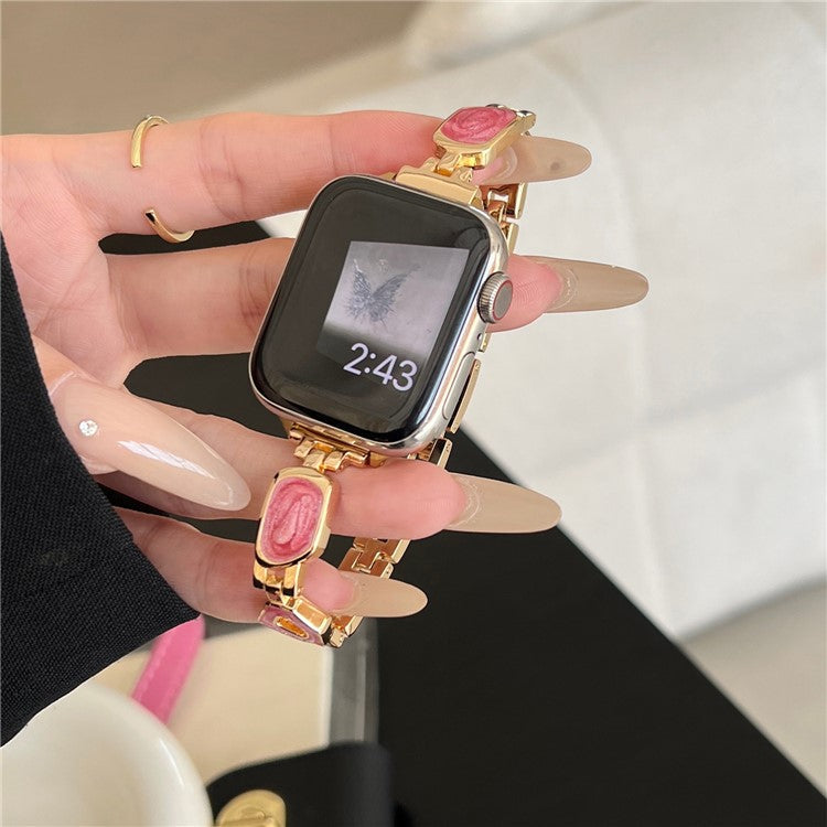 For Apple Watch 10 46mm / Ultra 2 / Ultra 49mm / 9 8 7 45mm / SE (2023) SE (2022) SE 6 5 4 44mm / 3 2 1 42mm Zinc Alloy Watch Band - Swirl Pink / Gold