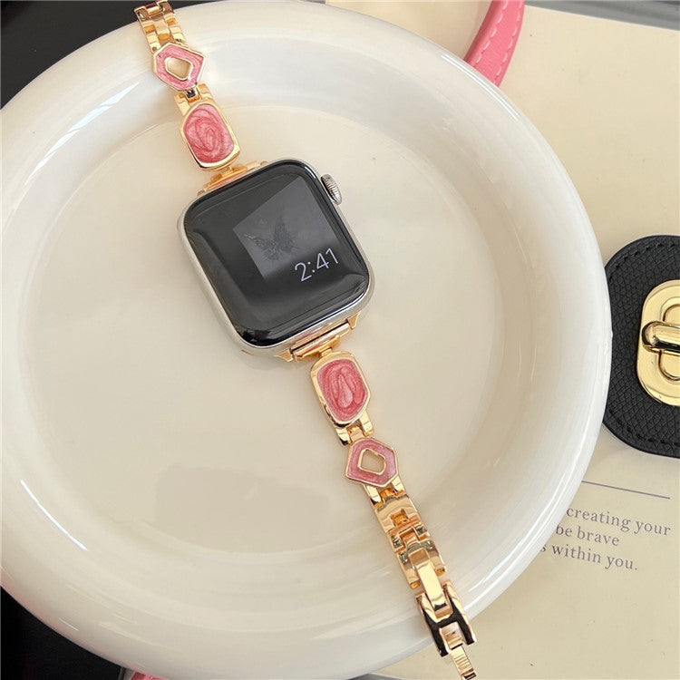 For Apple Watch 10 46mm / Ultra 2 / Ultra 49mm / 9 8 7 45mm / SE (2023) SE (2022) SE 6 5 4 44mm / 3 2 1 42mm Zinc Alloy Watch Band - Swirl Pink / Gold