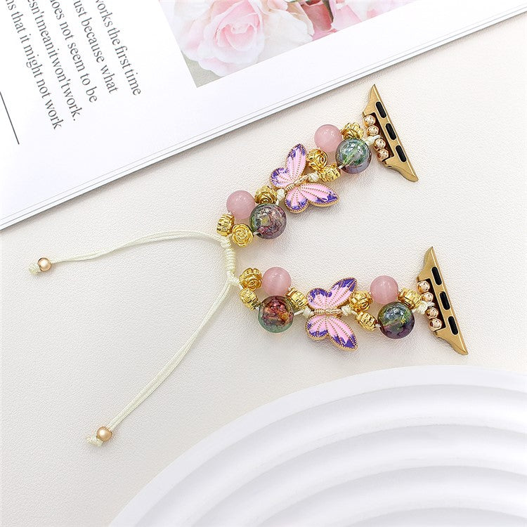 For Apple Watch 10 46mm / Ultra 2 / Ultra 49mm / 9 8 7 45mm / SE (2023) SE (2022) SE 6 5 4 44mm / 3 2 1 42mm Butterfly Beads Rope Watch Band - Colorful