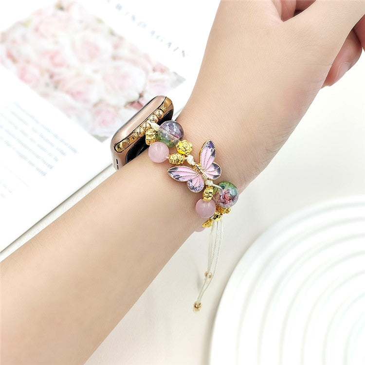 For Apple Watch 10 46mm / Ultra 2 / Ultra 49mm / 9 8 7 45mm / SE (2023) SE (2022) SE 6 5 4 44mm / 3 2 1 42mm Butterfly Beads Rope Watch Band - Colorful